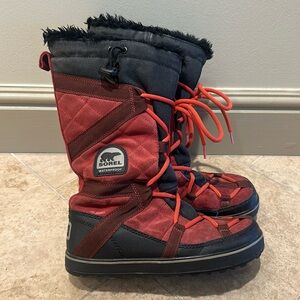 Sorel Red and Black Glacy Explorer Boots, size 8.5
